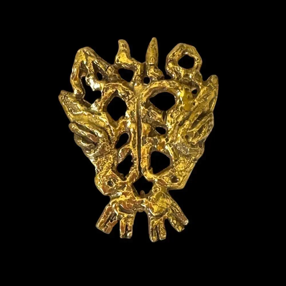 Vintage Judaica Dove Brooch Signed Jacques Lipchitz Brutalist Pendant MCM